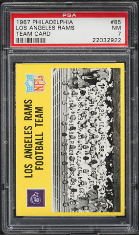 1967 Philadelphia FB Card # 85 Los Angeles Rams TEAM CARD PSA 7 NRMT (MGD2)