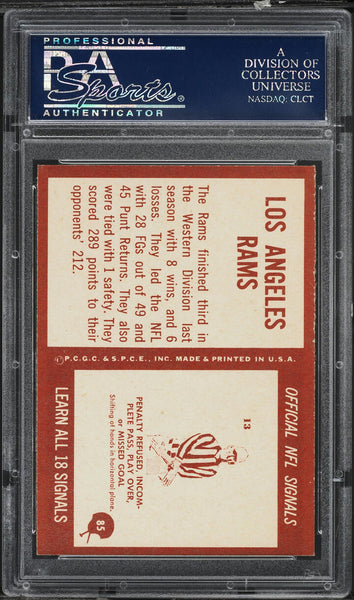 1967 Philadelphia FB Card # 85 Los Angeles Rams TEAM CARD PSA 7 NRMT (MGD2)