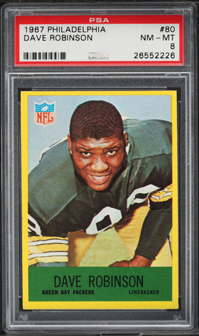 1967 Philadelphia FB Card # 80 Dave Robinson Packers HOF ROOKIE RC PSA 8 NM-MT (MGD2)