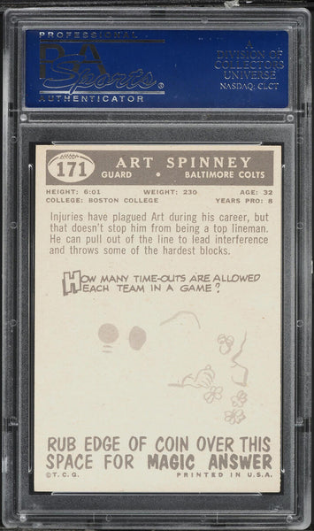 1959 Topps FB Card #171 Art Spinney Baltimore Colts PSA 8 NM-MT (MGD2)