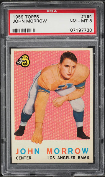1959 Topps FB Card #164 John Morrow Los Angeles Rams ROOKIE RC PSA 8 NM-MT (MGD2)