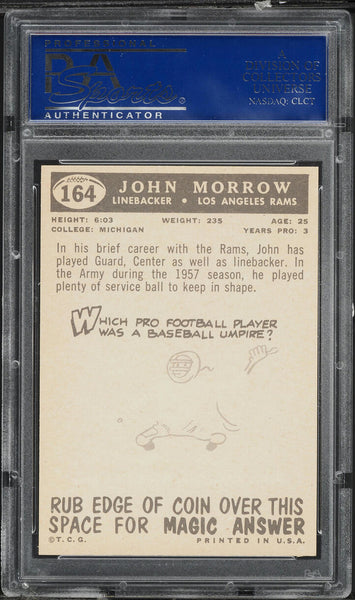 1959 Topps FB Card #164 John Morrow Los Angeles Rams ROOKIE RC PSA 8 NM-MT (MGD2)
