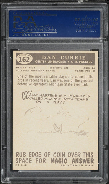 1959 Topps FB Card #162 Dan Currie Green Bay Packers HOF ROOKIE RC PSA 8 NM-MT (MGD2)