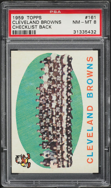 1959 Topps FB Card #161 Cleveland Browns CHECKLIST BACK PSA 8 NM-MT (MGD2)