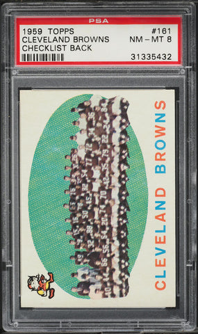 1959 Topps FB Card #161 Cleveland Browns CHECKLIST BACK PSA 8 NM-MT (MGD2)