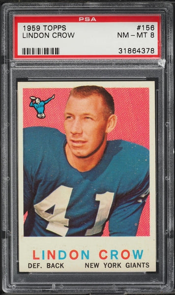 1959 Topps FB Card #156 Lindon Crow New York Giants PSA 8 NM-MT (MGD2)