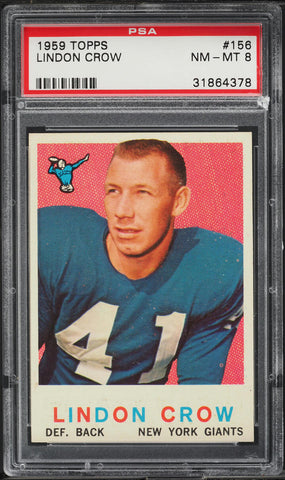 1959 Topps FB Card #156 Lindon Crow New York Giants PSA 8 NM-MT (MGD2)
