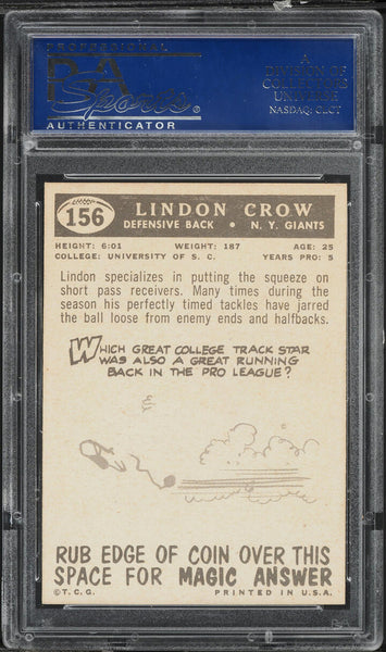 1959 Topps FB Card #156 Lindon Crow New York Giants PSA 8 NM-MT (MGD2)