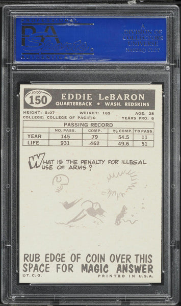 1959 Topps FB Card #150 Eddie LeBaron Washington Redskins HOF PSA 8 NM-MT (MGD2)