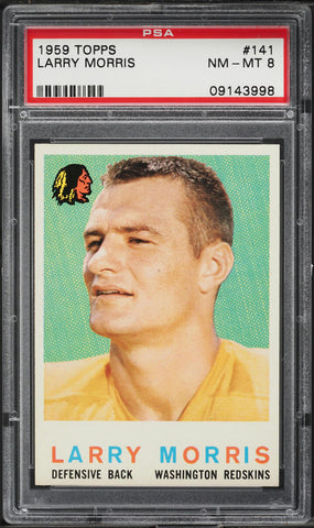 1959 Topps FB Card #141 Larry Morris Washington Redskins HOF PSA 8 NM-MT (MGD2)