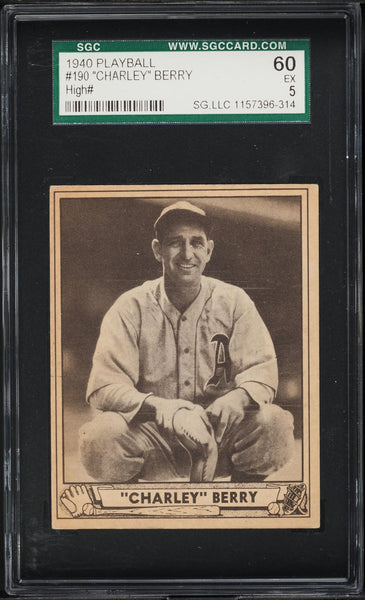 1940 Play Ball BB Card #190 Charley Berry Philadelphia Athletics HOF SGC 5 EX (MGD2)