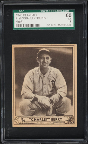 1940 Play Ball BB Card #190 Charley Berry Philadelphia Athletics HOF SGC 5 EX (MGD2)
