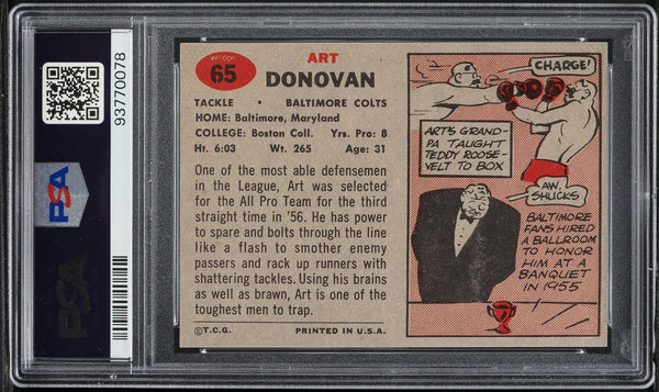 1957 Topps FB Card # 65 Art Donovan Baltimore Colts HOF PSA 7 NRMT (MGD2)