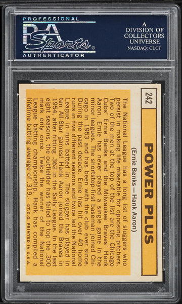 1963 Topps BB Card #242 Ernie Banks & Hank Aaron HOF POWER PLUS PSA 8 NM-MT (MGD2)