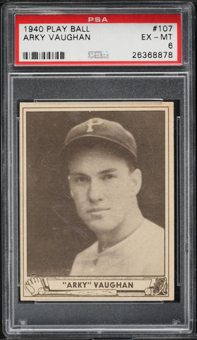 1940 Play Ball BB Card #107 Arky Vaughan Pittsburgh Pirates HOF PSA 6 EXMT (MGD2)