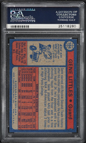 1974 Topps BkB Card #184 Gene Littles Spirits of St. Louis ROOKIE RC PSA 8 NM-MT (MGD2)