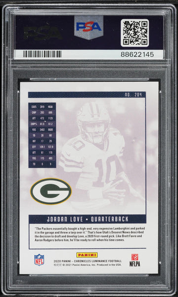 2020 Panini Chronicles FB Card #204 Jordan Love Luminance Green ROOKIE RC PSA 9 (MGD2)