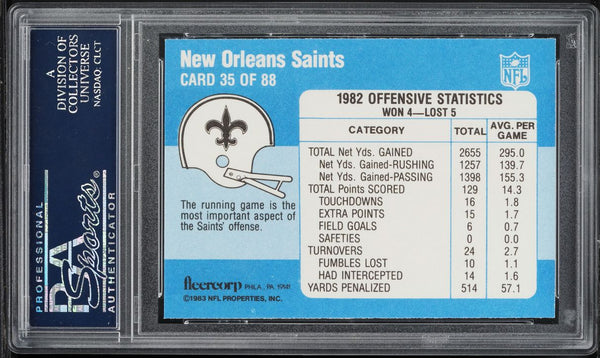 1983 Fleer Team Action FB Card # 35 New Orleans Saints One Man To Beat PSA 10 (MGD2)