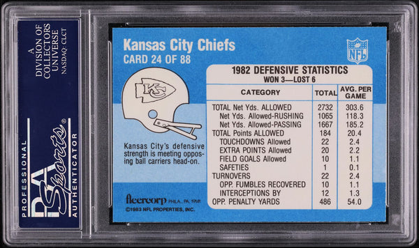 1983 Fleer Team Action FB Card # 24 Kansas City Chiefs Going Head-To-Head PSA 10 (MGD2)