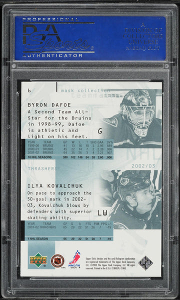 2002 Upper Deck Hockey Card # 6 Byron Dafoe Ilya Kovalchuk MASKS PSA 10 GEM MINT (MGD2)