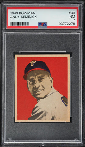1949 Bowman BB Card # 30 Andy Seminick Philadelphia Phillies ROOKIE RC PSA 7 (MGD2)