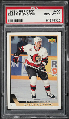 1993 Upper Deck Hockey Card #405 Dmitri Filimonov Ottawa Senators PSA 10 (MGD2)