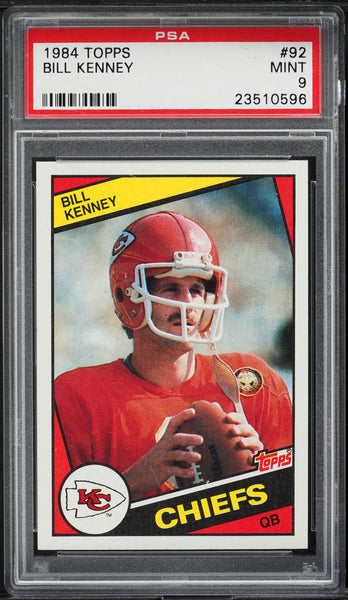 1984 Topps FB Card # 92 Bill Kenney Kansas City Chiefs PSA 9 MINT (MGD2)