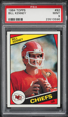 1984 Topps FB Card # 92 Bill Kenney Kansas City Chiefs PSA 9 MINT (MGD2)