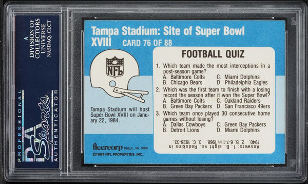 1983 Fleer Team Action FB Card # 76 NFL Highlights Super Bowl XVIII PSA 9 (MGD2)