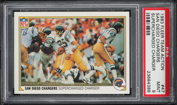 1983 Fleer Team Action FB Card # 47 San Diego Supercharged Charger PSA 9 MINT (MGD2)