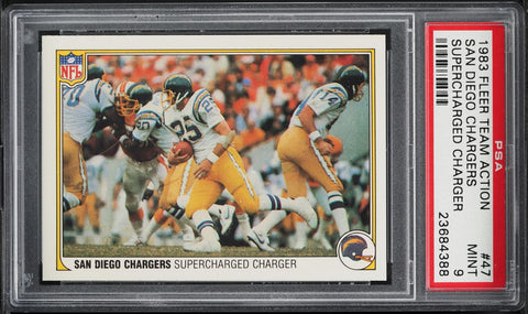 1983 Fleer Team Action FB Card # 47 San Diego Supercharged Charger PSA 9 MINT (MGD2)