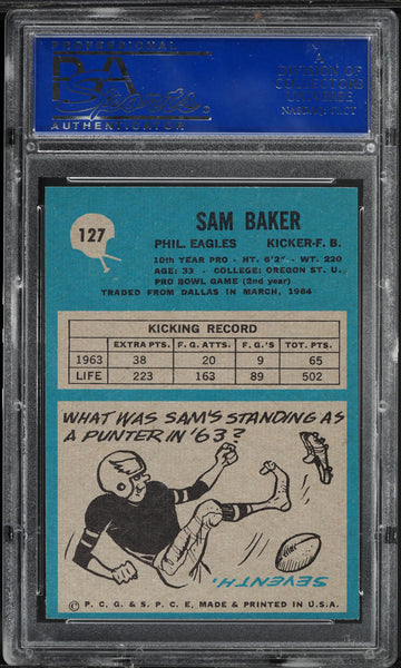 1964 Philadelphia FB Card #127 Sam Baker Philadelphia Eagles PSA 8 NM-MT (MGD2)