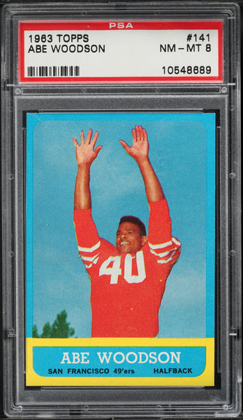1963 Topps FB Card #141 Abe Woodson San Francisco 49ers PSA 8 NM-MT (MGD2)