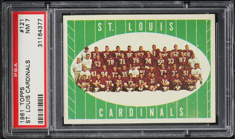 1961 Topps FB Card #121 St. Louis Cardinals TEAM CARD PSA 7 NRMT (MGD2)