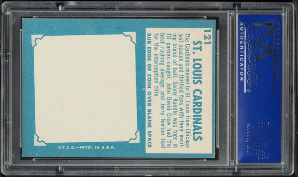 1961 Topps FB Card #121 St. Louis Cardinals TEAM CARD PSA 7 NRMT (MGD2)