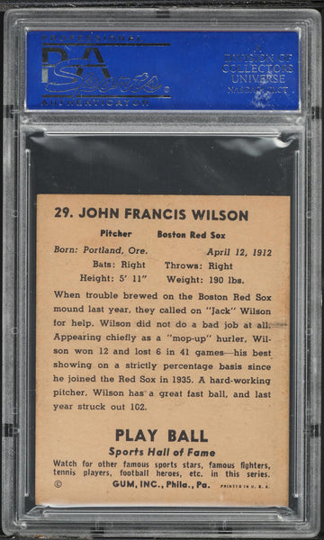 1941 Play Ball BB Card # 29 Jack Wilson Boston Red Sox PSA 7 NRMT (MGD2)