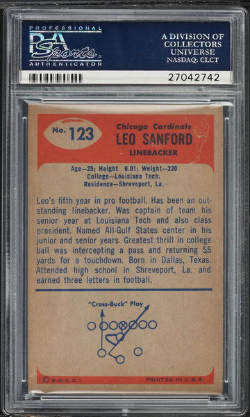 1955 Bowman FB Card #123 Leo Sanford Chicago Cardinals PSA 7 NRMT (MGD2)