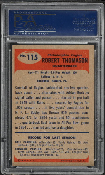 1955 Bowman FB Card #115 Bobby Thomason Philadelphia Eagles PSA 7 NRMT (MGD2)