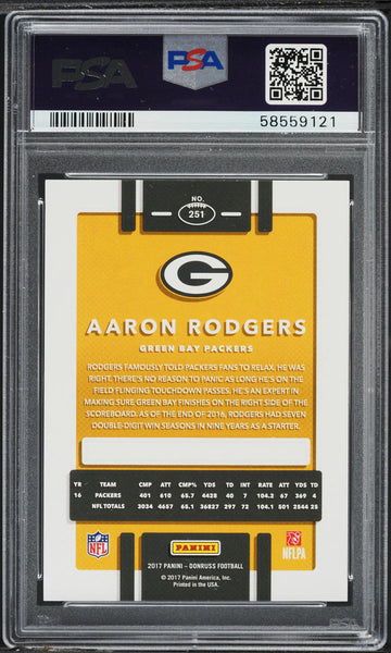 2017 Panini Donruss FB Card #251 Aaron Rodgers Packers PSA 10 GEM MINT (MGD2)