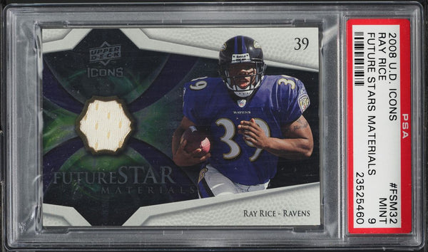 2008 Upper Deck Icons FB Card #FSM32 Ray Rice Ravens ROOKIE RC PATCH PSA 9 MINT (MGD2)