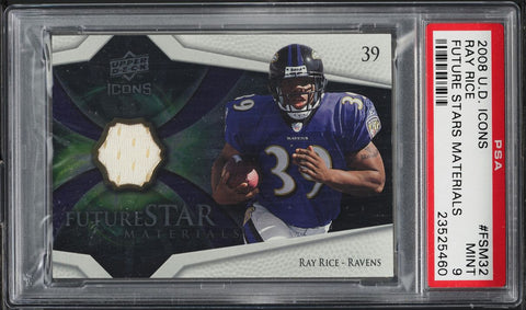 2008 Upper Deck Icons FB Card #FSM32 Ray Rice Ravens ROOKIE RC PATCH PSA 9 MINT (MGD2)