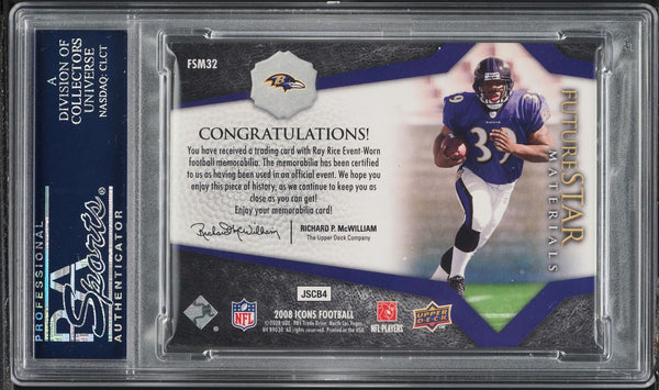 2008 Upper Deck Icons FB Card #FSM32 Ray Rice Ravens ROOKIE RC PATCH PSA 9 MINT (MGD2)