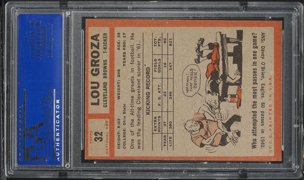 1962 Topps FB Card # 32 Lou Groza Cleveland Browns HOF PSA 6 EXMT (MGD2)