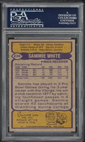 1979 Topps FB Card #230 Sammie White Minnesota Vikings PSA 9 MINT (MGD2)