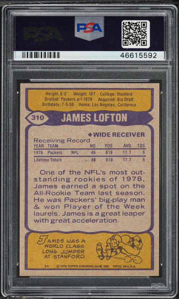 1979 Topps FB Card #310 James Lofton Green Bay Packers HOF ROOKIE RC PSA 7 NRMT (MGD2)