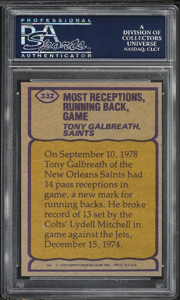 1979 Topps FB Card #332 Tony Galbreath Saints RECORD BREAKER PSA 9 MINT (MGD2)