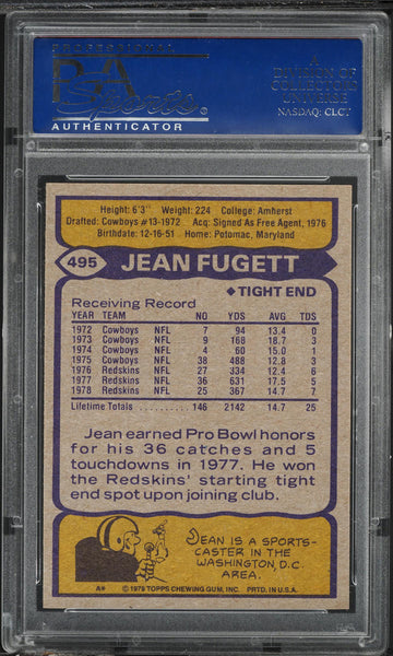 1979 Topps FB Card #495 Jean Fugett Washington Redskins PSA 9 MINT (MGD2)