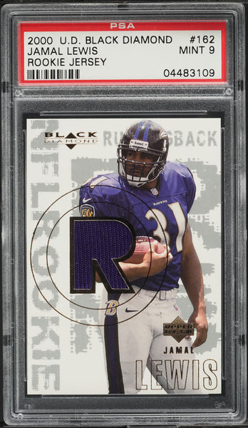2000 Upper Deck Black Diamond FB Card #162 Jamal Lewis ROOKIE PATCH PSA 9 MINT (MGD2)
