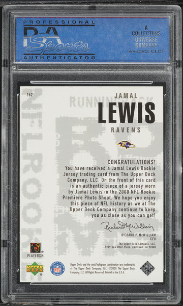 2000 Upper Deck Black Diamond FB Card #162 Jamal Lewis ROOKIE PATCH PSA 9 MINT (MGD2)