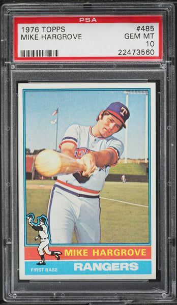 1976 Topps BB Card #485 Mike Hargrove Texas Rangers PSA 10 GEM MINT (MGD2)
